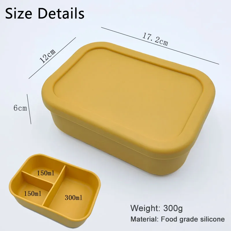 Silicone Bento Lunch Box For Kids 3-compartment Lunch Box Portable Picnic Leakproof Baby Food Container BPA Free