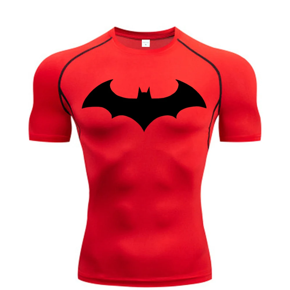 バットグラフィック圧縮シャツ男性用半袖ラッシュガードジムワークアウトランニングTシャツ夏アスレチック速乾性Tシャツトップス