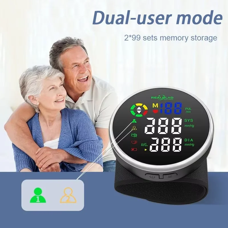 Wrist Blood Pressure Monitor Intelligent Voice HeartRate Blood Pressure Monitor LED Digital Screen Rechargeable Home Medical