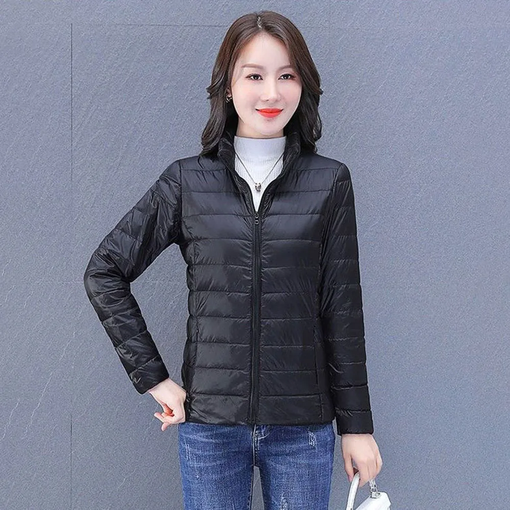 Thin Down Cotton-padded Jacket Women Spring And Autumn Zipper Loose Collar Fashion Korean Version Of Casual Short Coat Female .