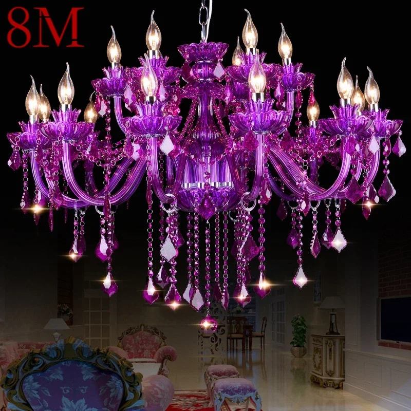 

8M European Crystal Pendent Lamp Purple Candle Lamp Art Living Room Restaurant Bedroom Net KTV Clothing Store Chandeli