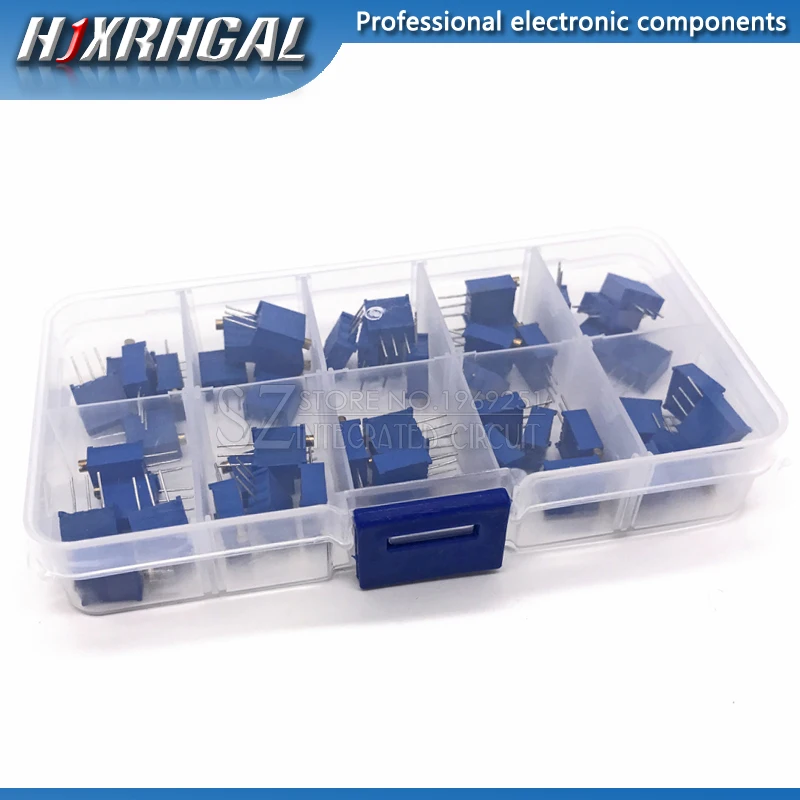 50pcs 3296W Multiturn Trimmer Potentiometer Kit High Precision 3296 Variable Resistor With Free Box electronic diy kit hjxrhgal