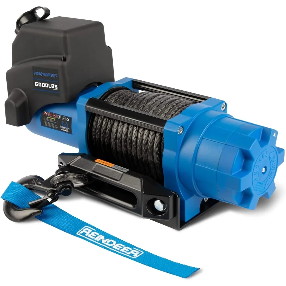 

REINDEER New 12V Winch 6000 lb Load Capacity Electric Winch Kit Synthetic Rope with Hawse Fairlead Waterproof IP67