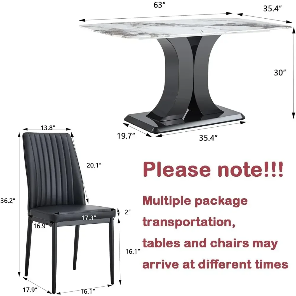 Dining Table,Kitchen Dining Table and Chairs,White Marble Pattern Dining Table with 6 Dinings Chairs, 6 Piece Dinings Tables Set 3