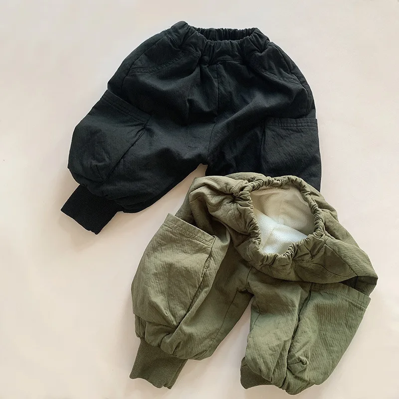 

2023 Winter New Children Warm Trousers Solid Kids Casual Pants Plus Velvet Thick Girls Harem Pants Cotton Baby Boys Clothes