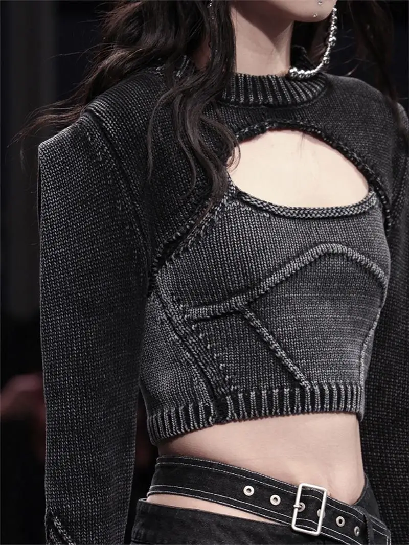 

Women's Round Neck Knitting Two-Piece Worn Sweater Street Pullover Personality Fashion Autumn and Winter Clothing New Style 2022
