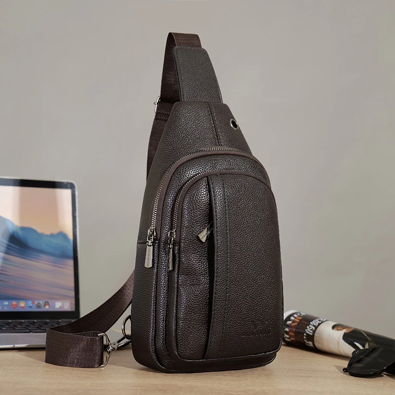 Borsa a Tracolla in Pelle da Uomo, Borsa Messenger per Affari, Borsa a Tracolla Nera o Marrone, Nuova Borsa Casual da Uomo - immagine 2