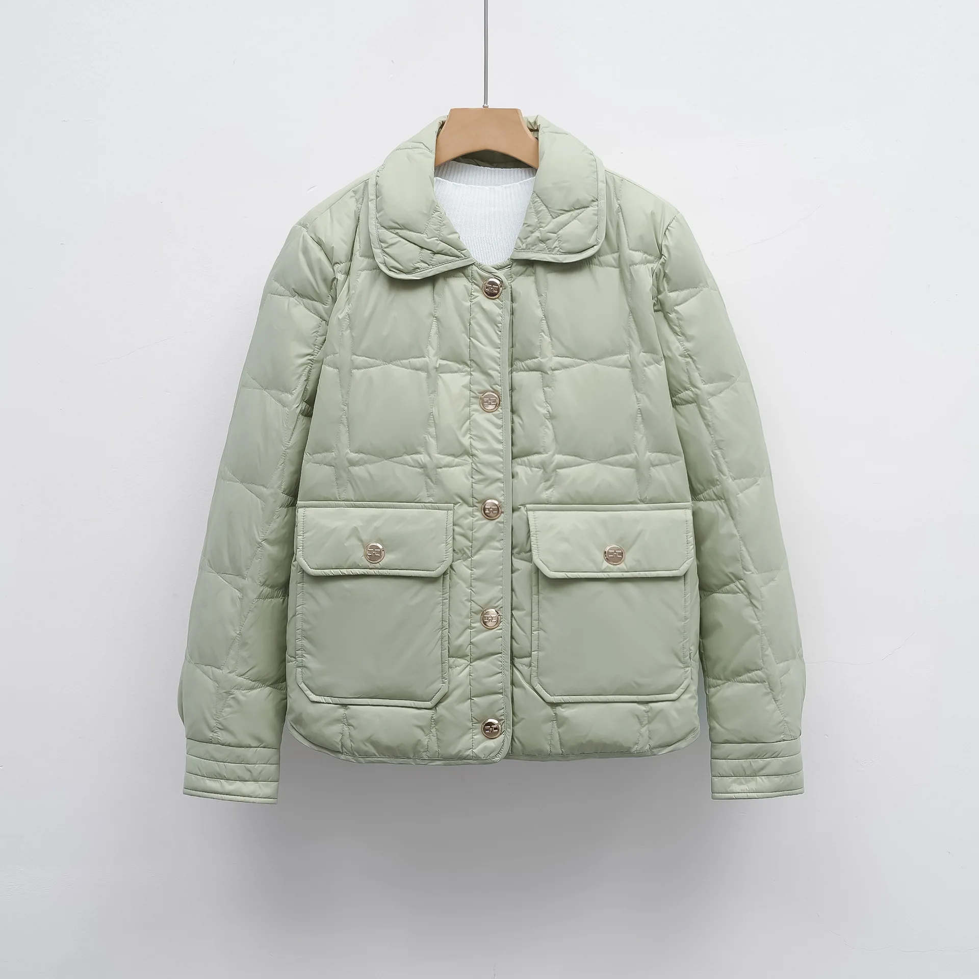 Description Picture 5 of itemWomen Short White Duck Down Jacket Stand Collar Female Loose Casual Soft Warm Coat Covered Button Big Size Good Quanlity