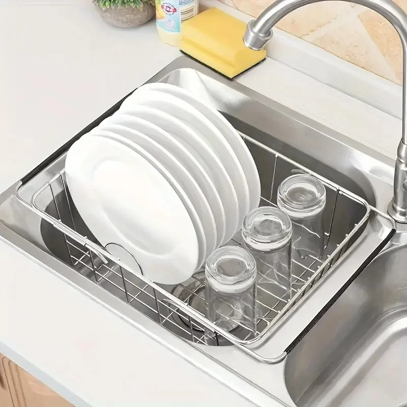 1pc Retractable Sink Drain Rack Sink Dish Drain Rack Expandable  Adjustable Vegetable Fruit Washing Basket Kitchen Accessories 6