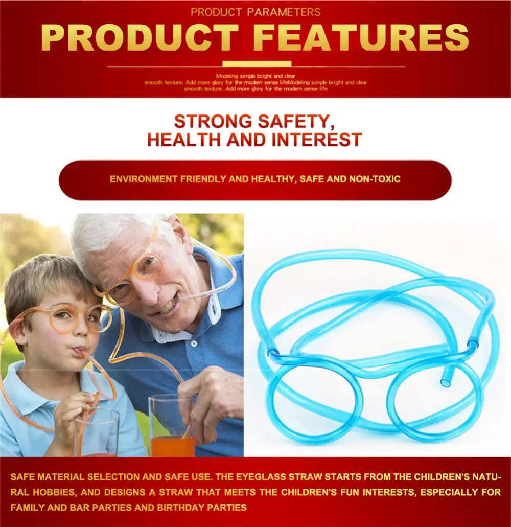 Description Picture 4 of itemSoft Plastic Glasses Straw Funny Flexible Drinking Tube Birthday Christmas Party Accessories Plastic Drinking Straws Kids Gift