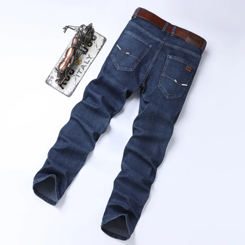 Wthinlee Summer Thin Men's Stretch Straight Jeans Classic Black Blue Business Casual Large Size Denim Pants Brand Trousers 2
