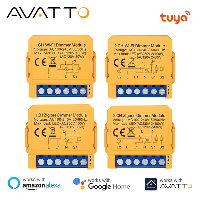 โมดูลสวิตช์หรี่ไฟอัจฉริยะ AVATTO Tuya WiFi/ZigBee 1/2 ช่อง, โมดูลสวิตช์หรี่ไฟ ควบคุมผ่านแอพ รองรับ Alexa และ Google Home 1