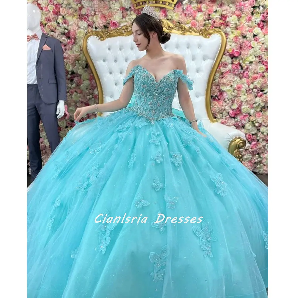 

Светильник-голубое платье-бабочка с 3D эффектом дневного света, бальное платье с открытыми плечами, аппликацией и бисером, милые платья 16 лет XV