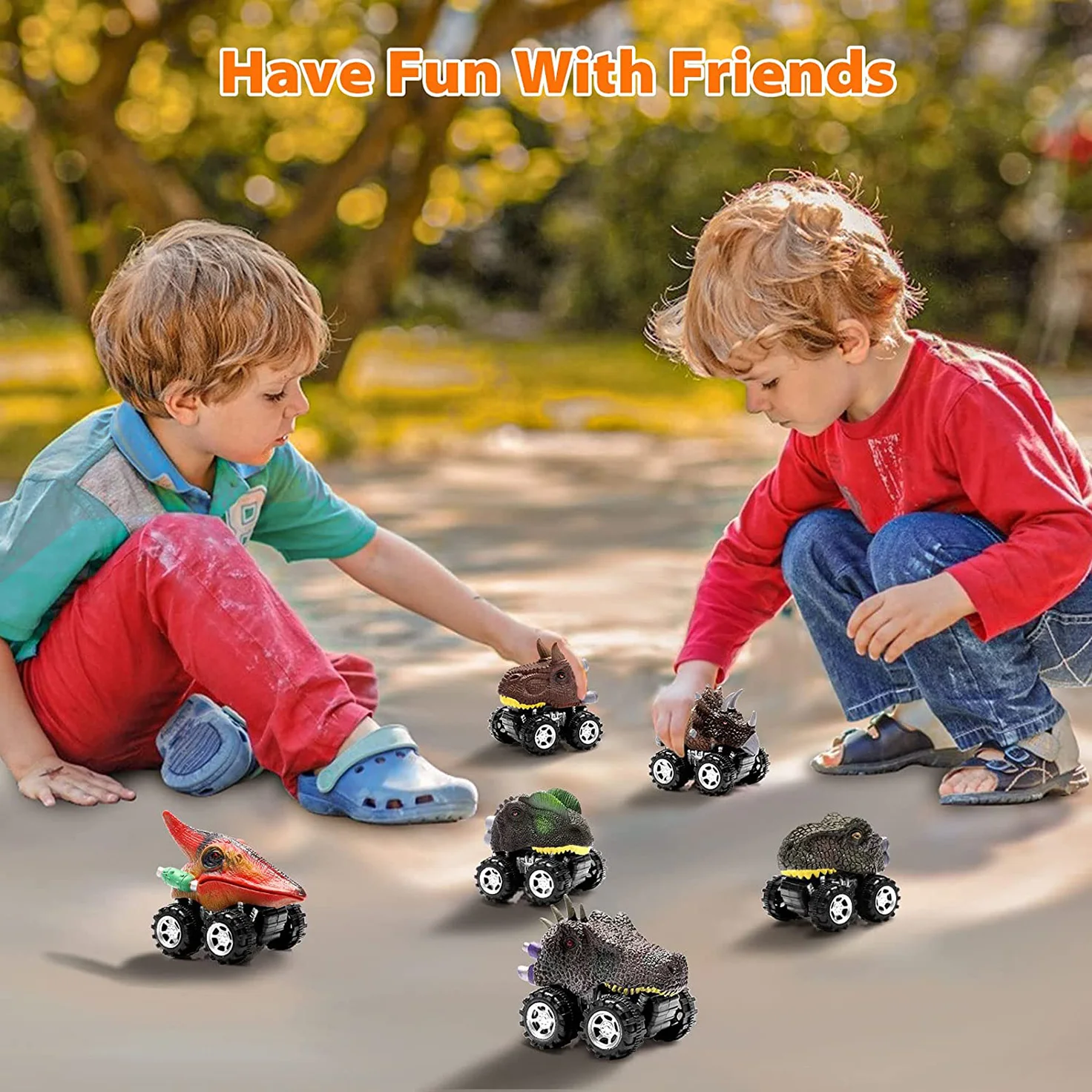 H Harlerbo Pull Back Dinosaur Vehicles Car Toys Animal Cars Educational Toys for 2-8 Years Old Ages Boys Girls Toddle Kids 6 Pack 