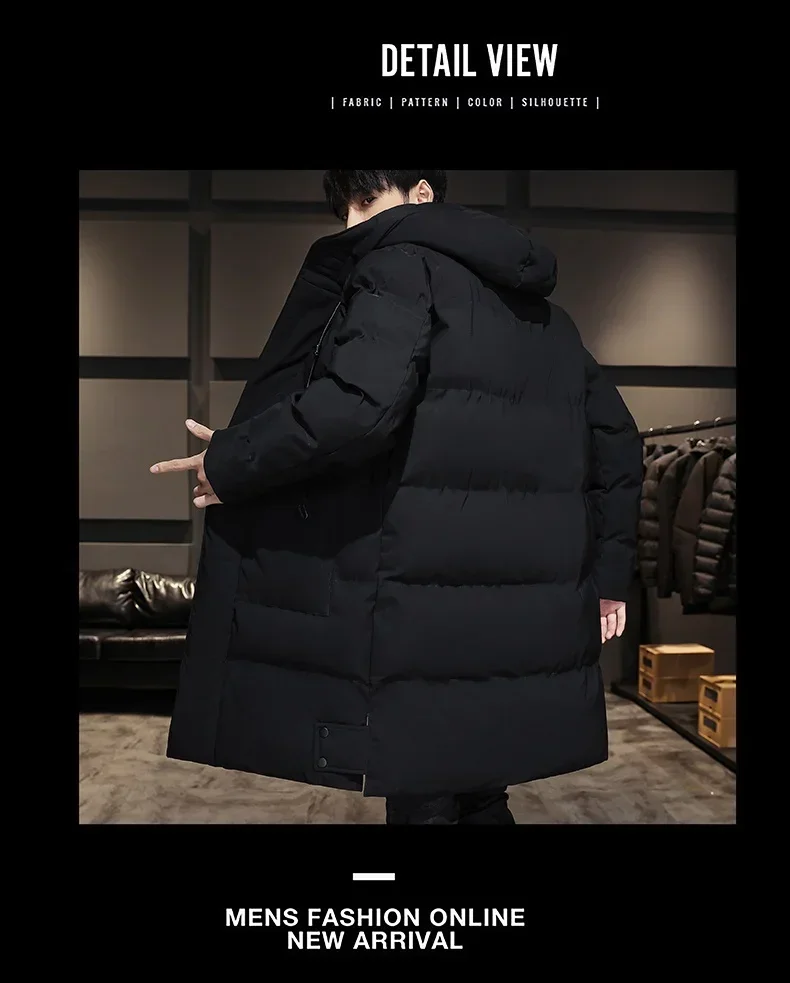 Quality Long Cotton-padded Coat Warm Simple Solid Color Thin Look High Trend All Quality Fabric Comfortable Men's Parkas down