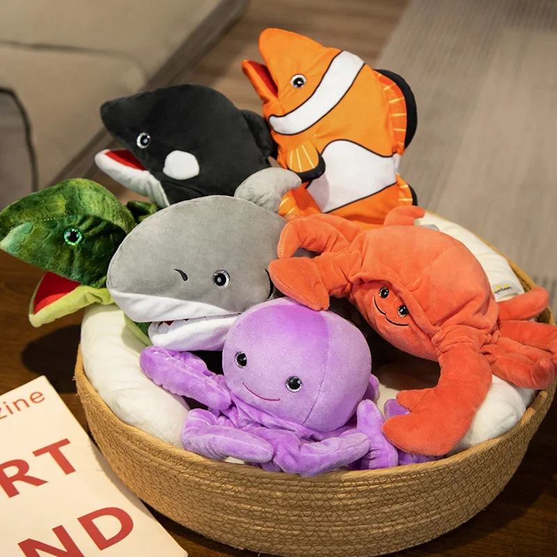 Hand Puppet Shark Octopus Lifelike Stuffed Marine Animals Fish Bird Fox For Kids Adult Pretend Playing Dolls