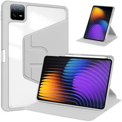 Sleek Acrylic Stand Case with Pencil Holder and 360° Rotation for POCO Pad X1 (Gray)