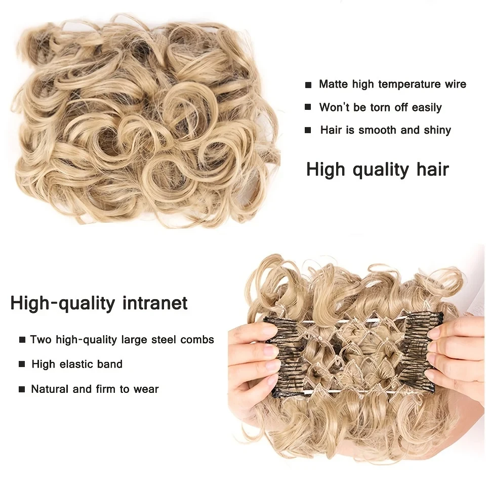 Synthetic Curly Brown Blonde Hair Bun Extension for Women