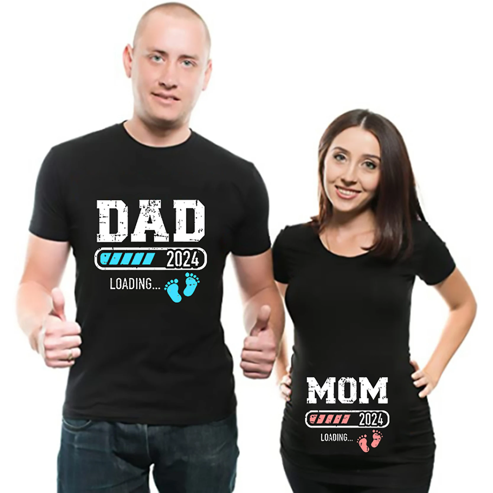 New Cute Dad +Mom+ Baby Printed Couple Maternity T-Shirt Pregnancy Announcement Shirt Couple Pregnant Tshirt Clothes