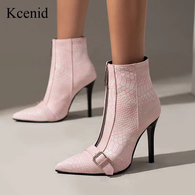 

Kcenid Sexy Ankle Boots For Women Pointed Toe High Heels Boots Female Women Shoes Fashion Buckle Zipper Shoes Lady Large Size 43