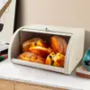 Metal Bread Box Bin with Roll Top Lid Iron Multi Purpose Storage Container for 1