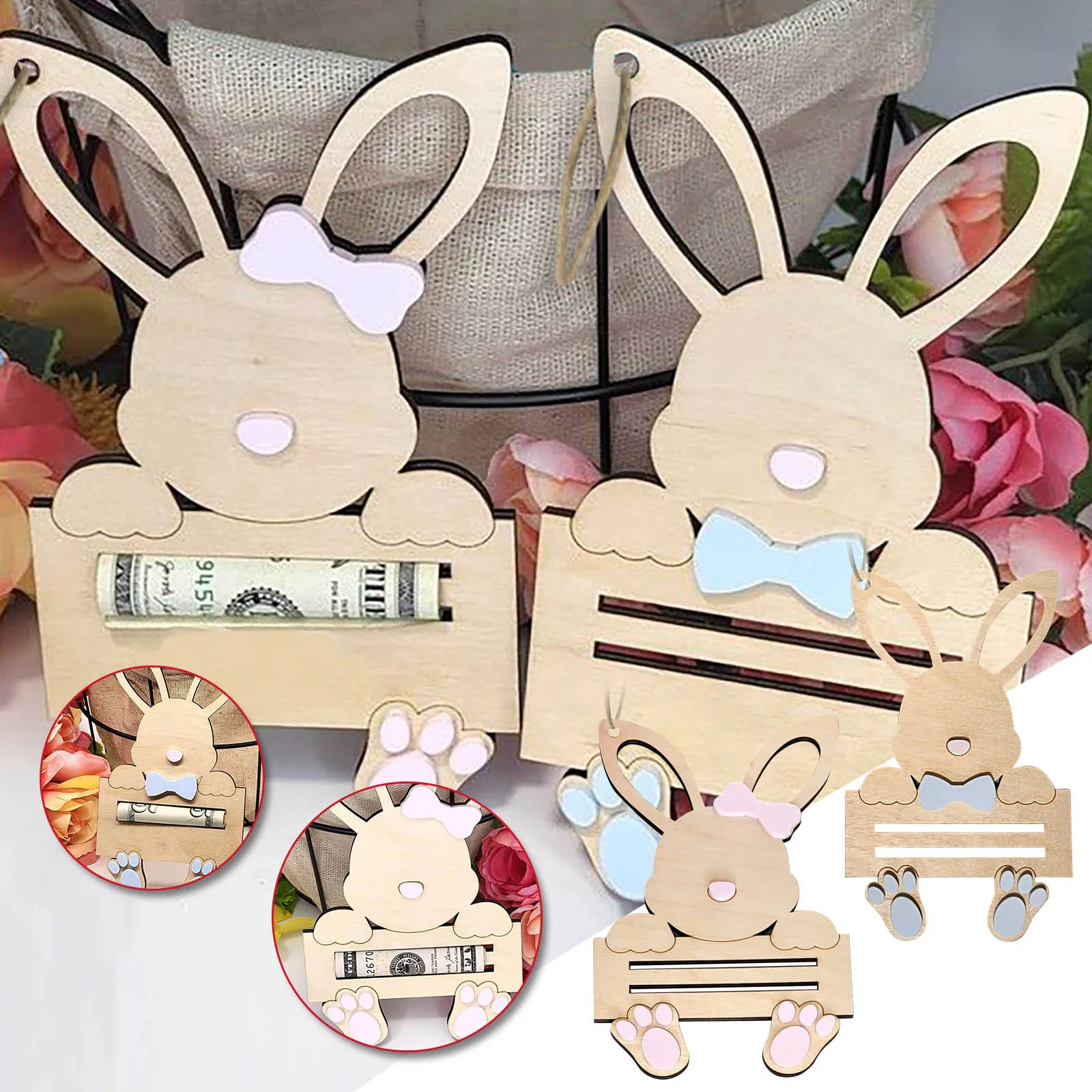 Ciondolo Coniglio Uovo Happy Front Wood Per Ornamento Outdoor Bunny Portico Etichette Decorative In Legno Pasqua Appeso Targa Festival Decor