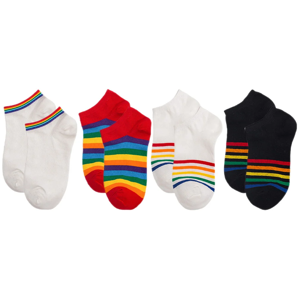 

Trendy Color Matching Women Fashion Socks Rainbow Design Cotton for Casual Ankle Girls Short Women's