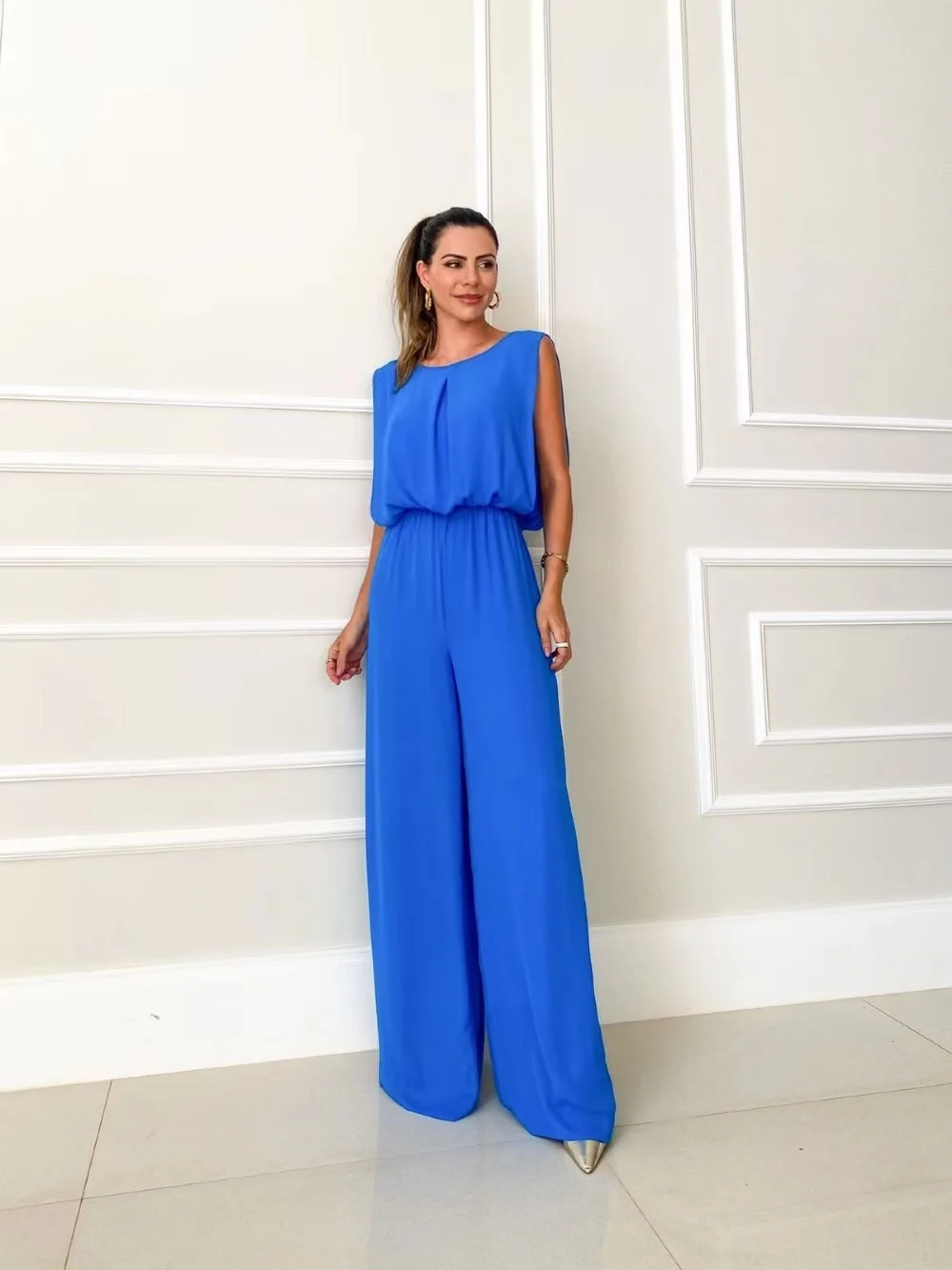 Elegant Women's Long Jumpsuit 2023 Summer Wide Leg Pants Jumpsuit Backless Casual Sleeveless Jumpsuit Vacation Commuting Overall