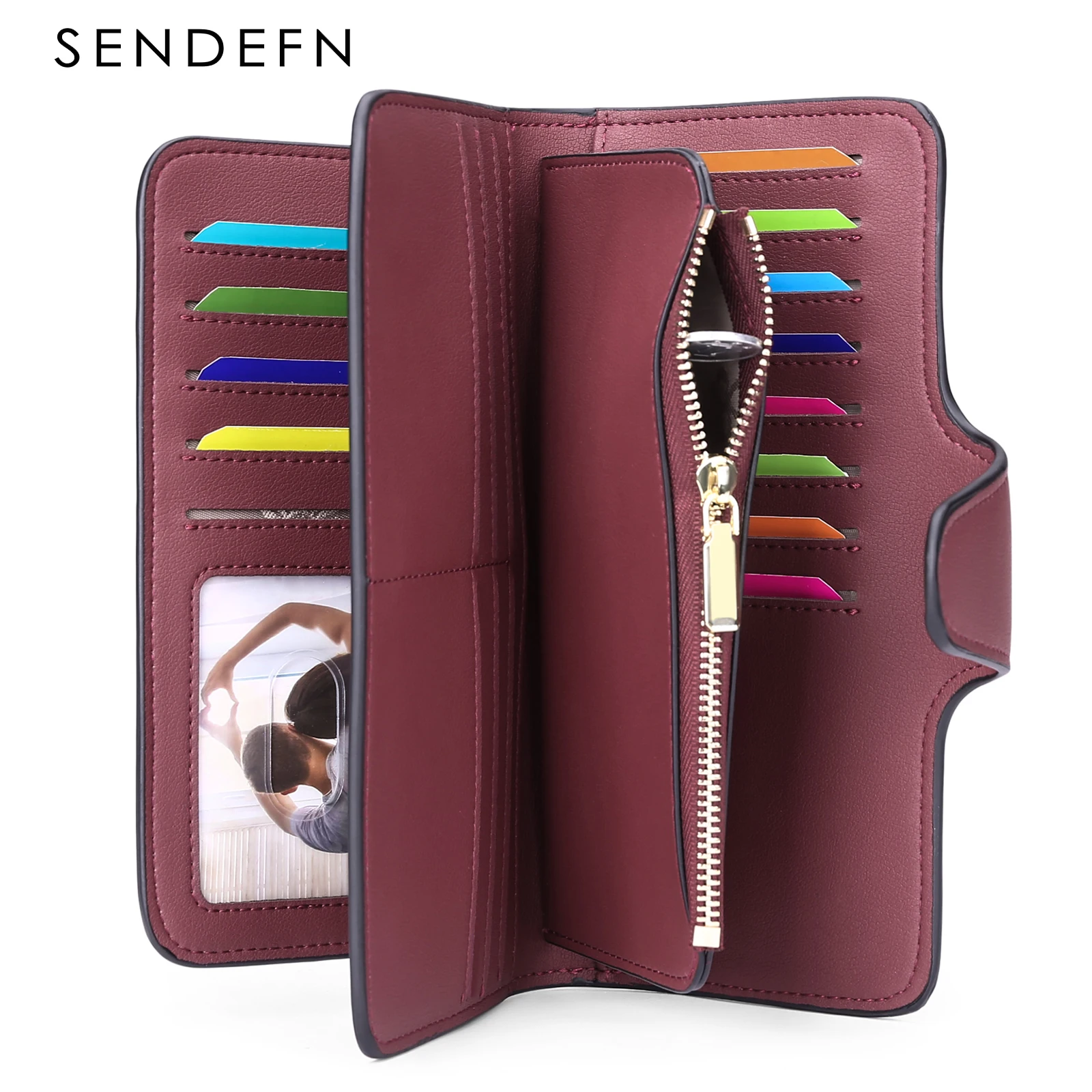

SENDEFN PU Leather Women Wallets Luxury Long Hasp Fold-over Coin Purses Female Brand Solid Colors New Thin Clutch Phone Bag
