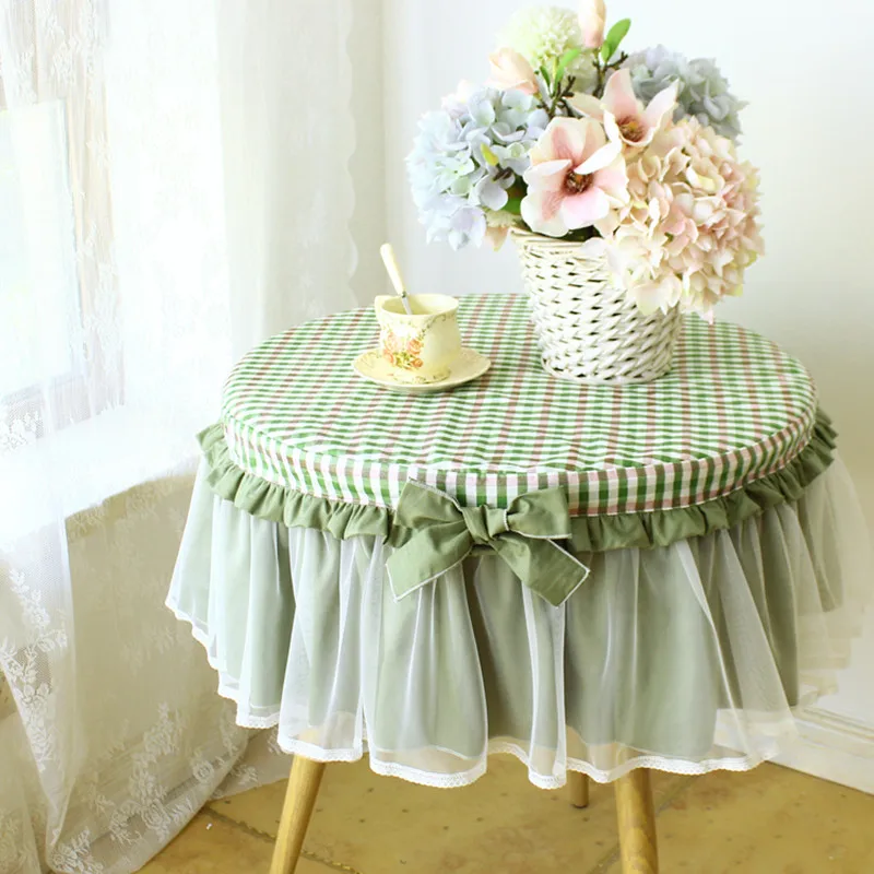 Round Tablecloth Washed Cotton Lace Lattice Cloth Bedside Table Household Cover Dinner Desk