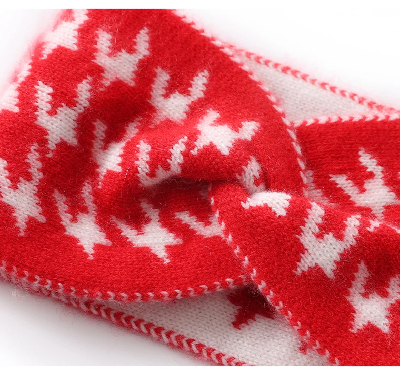Stirnband aus 100 % Kaschmir für Damen, Farbblock-Haarschmuck, gestrickter Haarschmuck mit breiter Schleife, Computer-Jacquard-Stirnband – Detail 14
