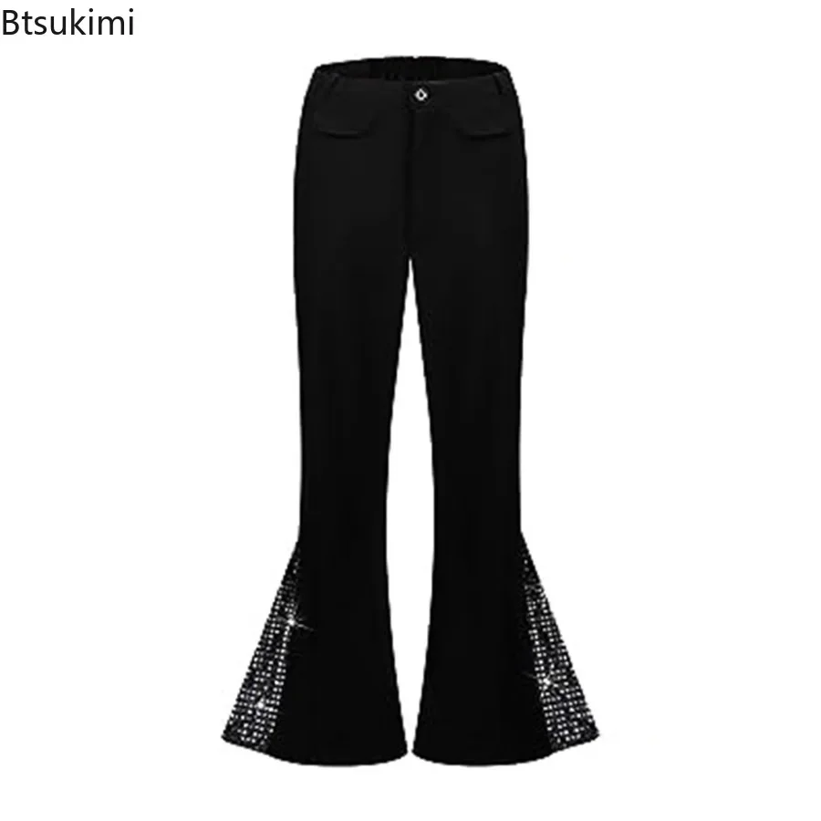 Vintage Schlaghose für Herren, 70er-Jahre-Disco-Klassiker, ausgestellter Saum, Paillettenhose, modisch, glänzend, Bühnenkostüm, männliche High-Street-Hose