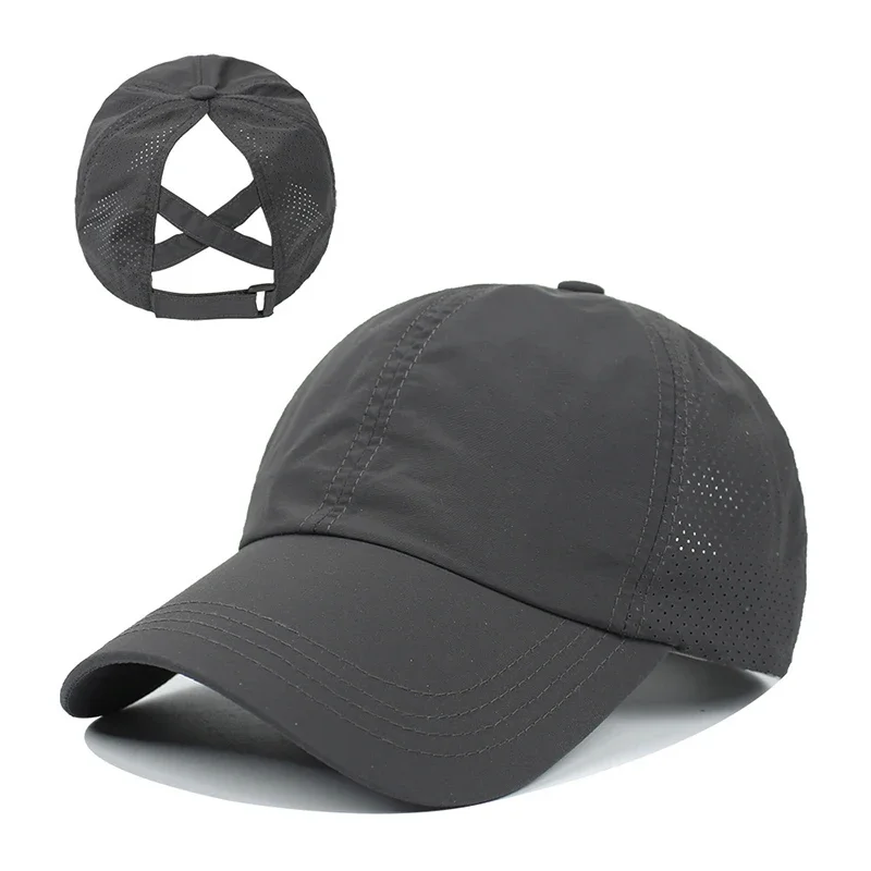 Solid Color Baseball Caps Golf Wear Women Sport Leisure Cross Ponytail Hat...