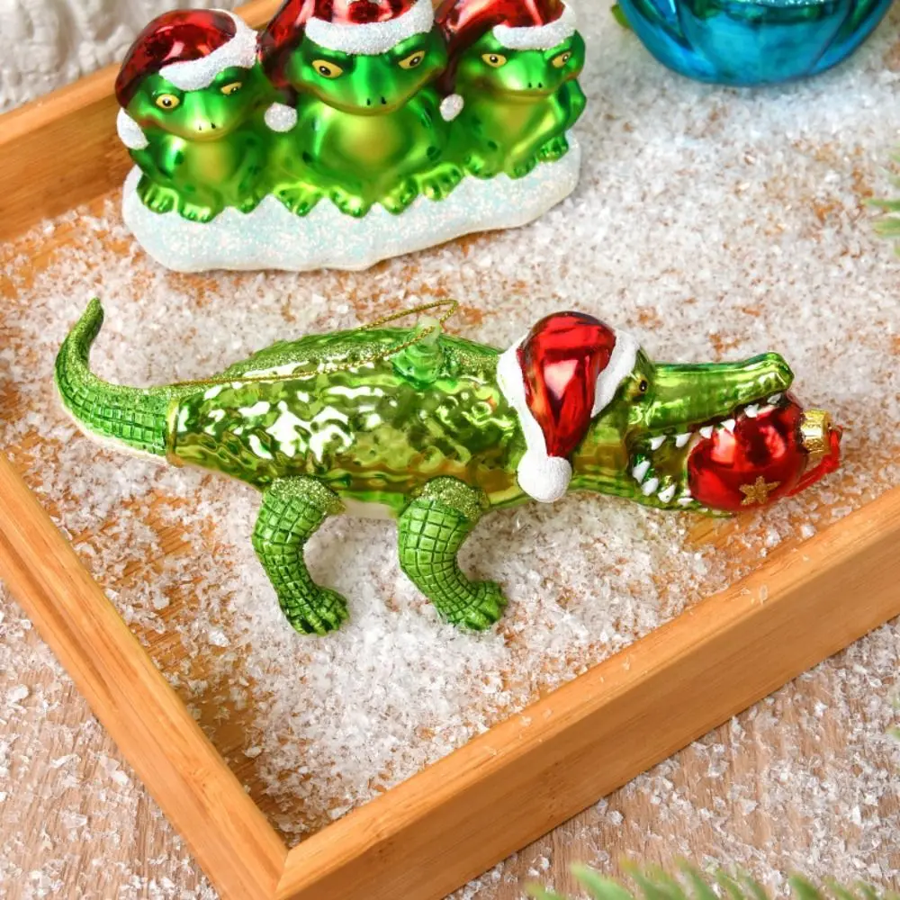 Glass Painted Christmas Decorations Frog Crocodile Dinosaur Shape Green Christmas Ornaments Christmas Tree Pendant