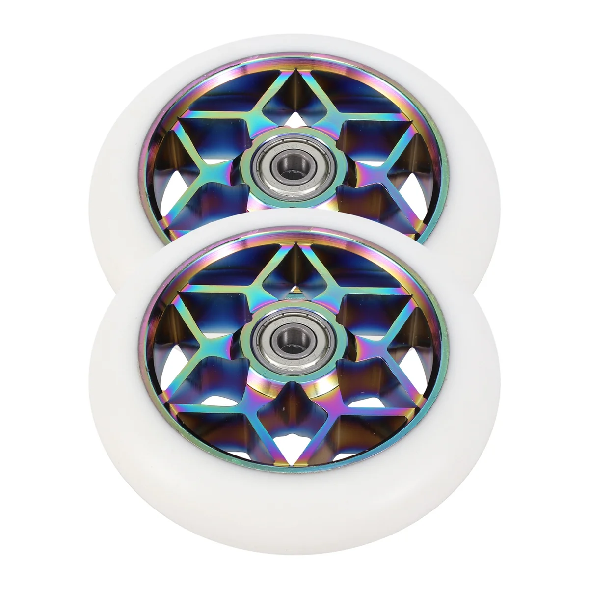 2 Pcs Scooter Accessories 110mm Scooter Wheels Colorful Pu Wheels Thick Stunt Car with Bearings(White)