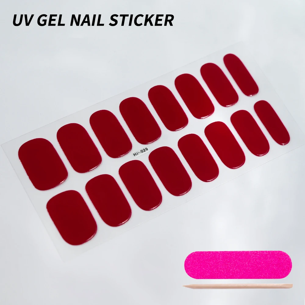MWOOT Semi Cured Gel Nägel Strips – Rosa, 32 Stück, UV-härtend, Mit Nagelfeile & Holzstäbchen, Selbstklebend