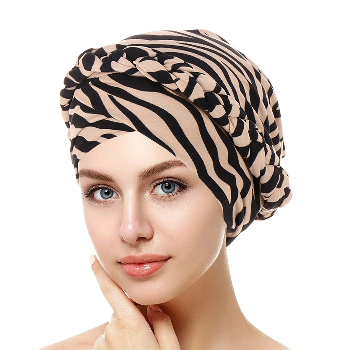 

Ramadan Braid Print Muslim Hijab Soft Stretch Turban Caps Ready To Wear Women Head Scarf Inner Hijabs Bonnet Headwrap