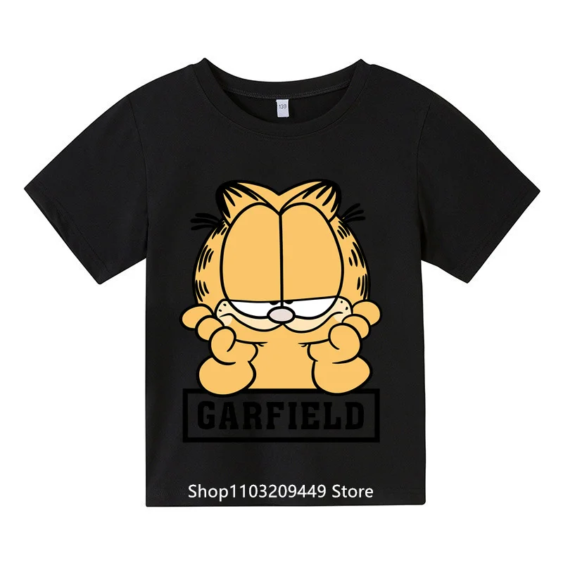 

2024 Summer Boys Girls Garfield Short Sleeve Clothing for kids 3-14 years old Tee Baby Cute casual fashion