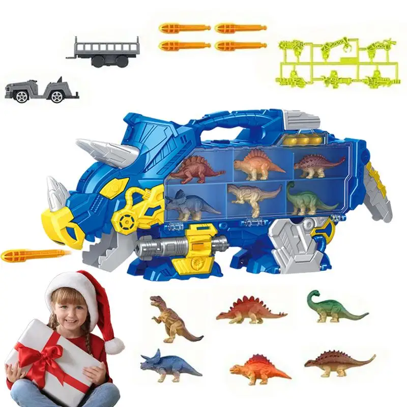 

Kids Dinosaur Truck Set Cartoon Friction Powered Truck Toy Colorful Truck Set with Dinosaur Toys Cute Carrier Truck