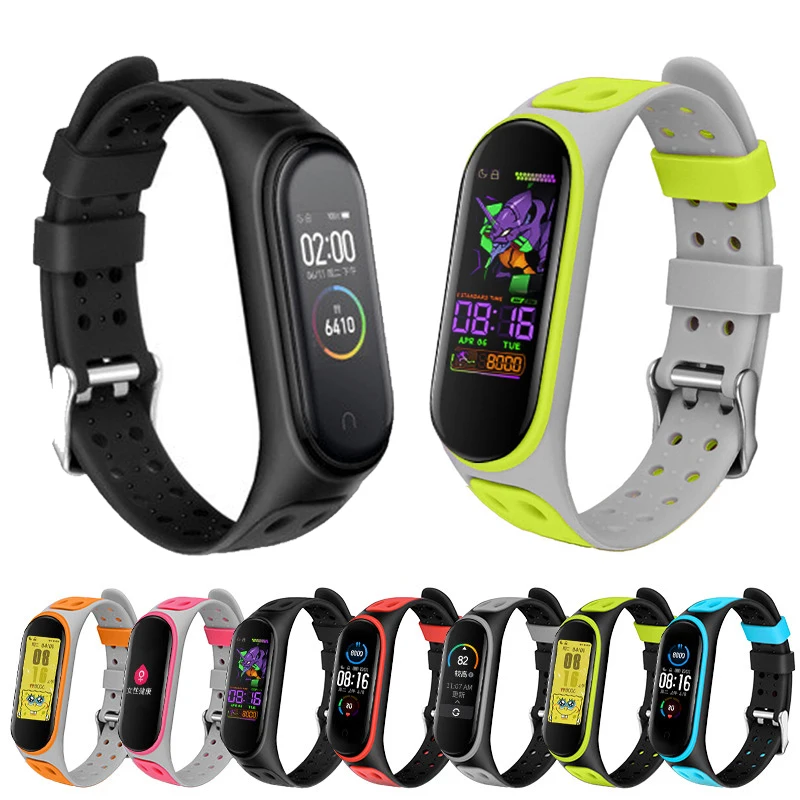 For Mi Band 3/4/5/6/7 Two Color Silicone Strap Mi Band Replacement Silicone Smart Wristband Xiaomi Mi Band 4 5 6 7 Bracelet 2