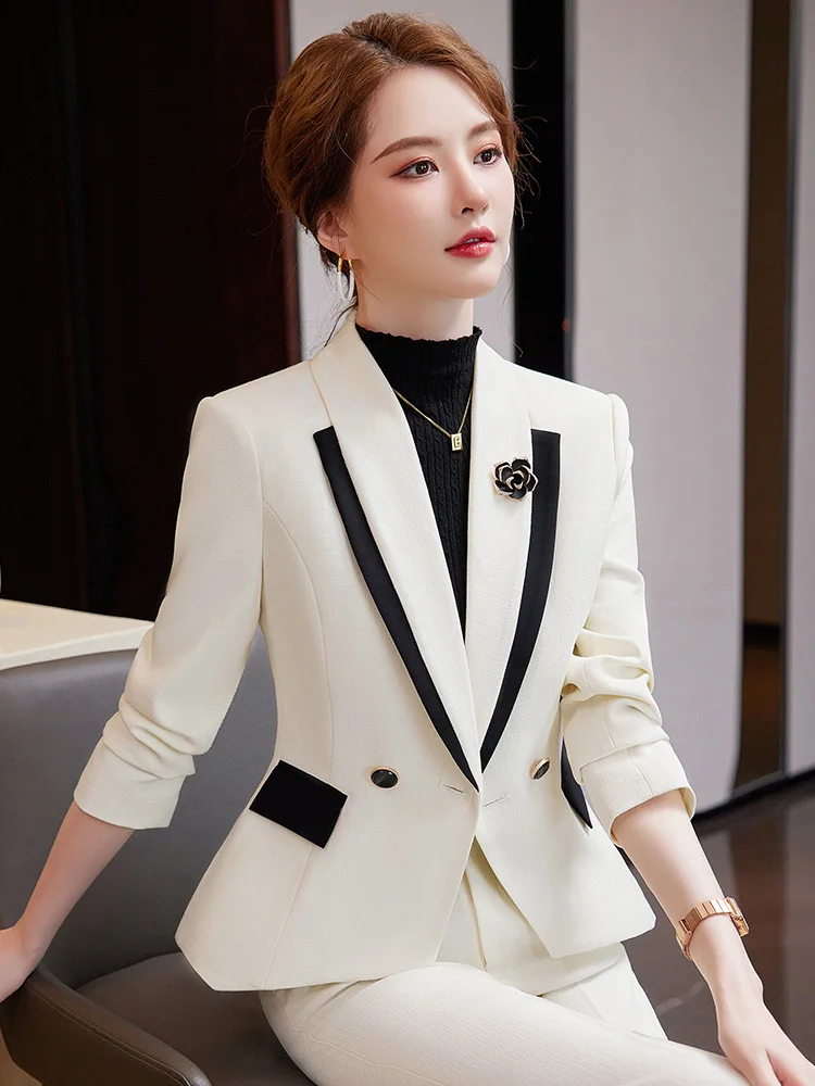 White Suit Jacket Women's Fashion Design High End Professional Formal Suit Jewelry Shop Tooling