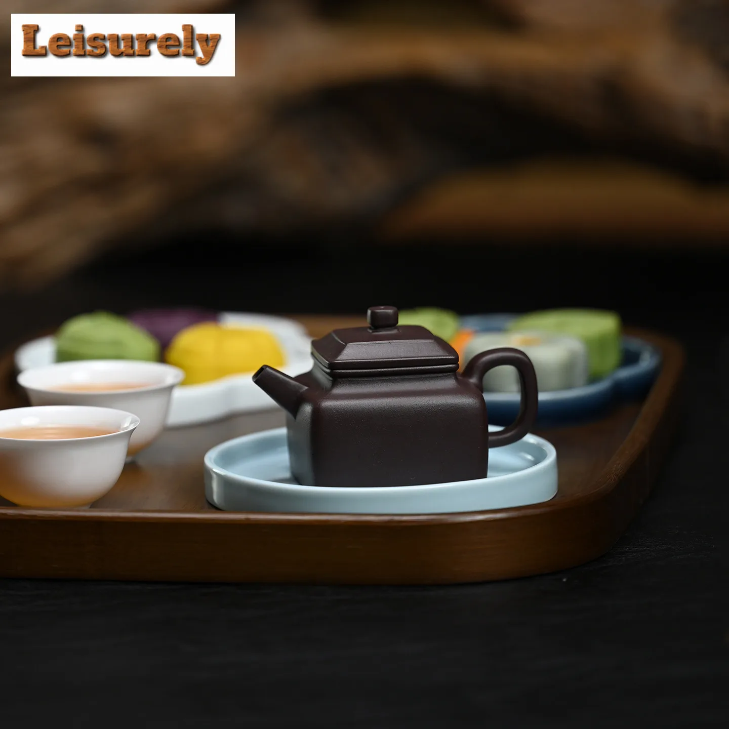130ml Aesthetic Yixing Purple Clay Teapots Master Handmade Square Pot Raw Ore Purple Mud Tea Brewing Kettle Zisha Tea Set Craft