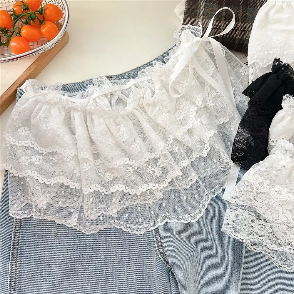 Fashion Flower Lace Layered Gauze Skirt Y2k Streetwear Pleated Lace Fungus Fart Curtain Strap One Piece
