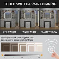 Vanity Desk with Full Length Mirror, LED Makeup Mirror, 14 Drawers & 10 Shelves, Dimmable Lighting, Power Outlet for Bedroom 4
