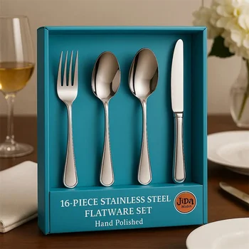 16-Pieces Luxury Premium Silverware Dinnerware Tableware Set for Home - Stainless Steel Flatware Service for 4 Person 1