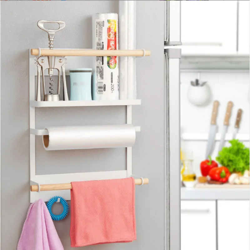 

Household Towel Holder Refrigerator Side Hanging Paper Towel Holder Punch-free Wall Holder Strong Load-bearing Fridge Storage