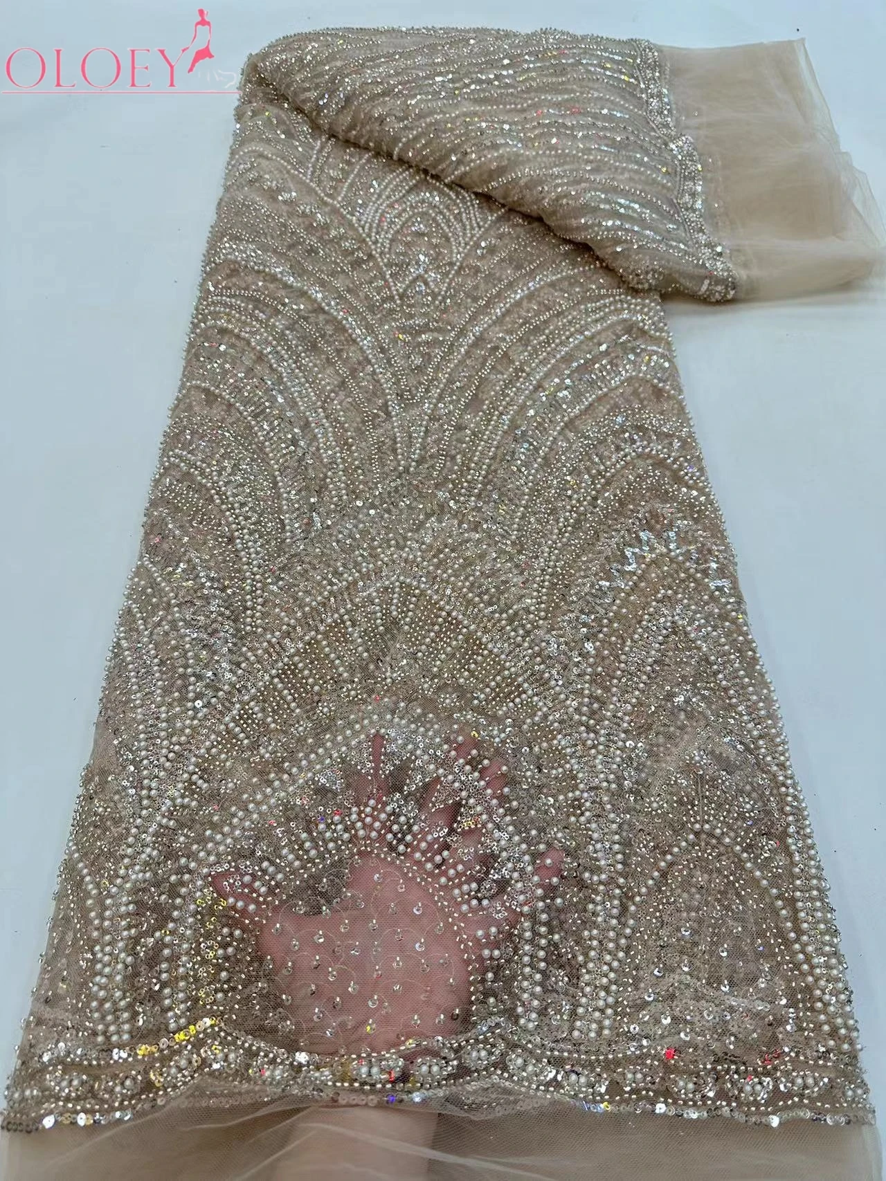 

High-End Luxury French Embroidery Heavy Groom Lace Fabric African Nigerian With Sequin Fabric For Wedding Dress Party