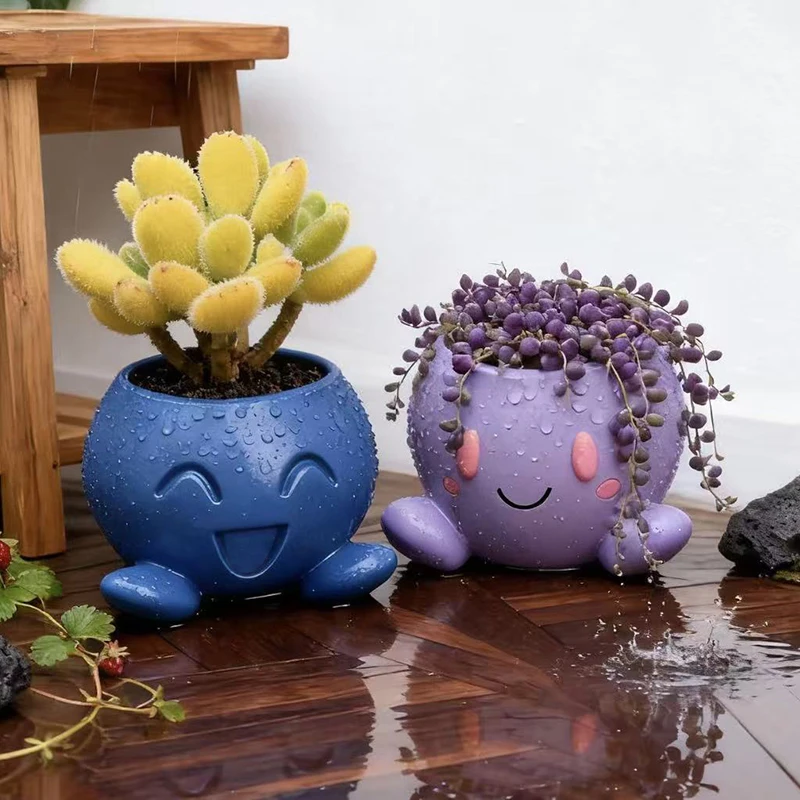 Lovely Expression Resin Flower Pot Adorable Round Footed Succulent Planter for Cacti Trailing Plants Indoor Outdoor Home