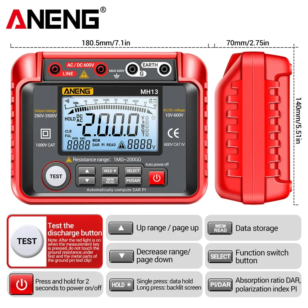 ANENG MH13 Digital Multimeter Megometro Ohm Tester Insulation Earth High Megohmmeter Tool Voltage Megger Resistance Meter Tester resistance tester