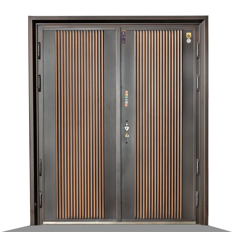 Deluxe Double Opening Fine Carving Aluminum Wood Armored Aluminum Door Entrance Security Door 2